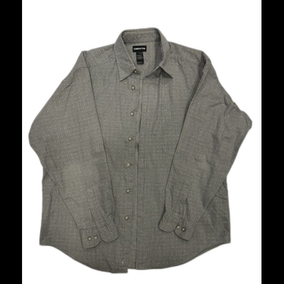 Claiborne Button Down Dress Shirt Men’s Size L Geometric Pattern Gray - Picture 1 of 10